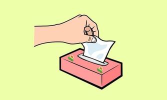The hand pulls the tissue out of the box. Used to wipe clean. Used to cover the nose, mouth when coughing and sneezing. vector