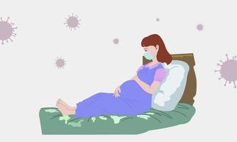 pregnant women worry about virus. Both hands held the belly near to giving birth. During the coronavirus epidemic around the world. vector