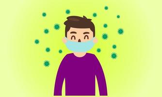 Protection spread of coronavirus COVID 19 by wearing a mask. In the situation of the virus spreading around the world. Vector illustration. Warning. Safety first.