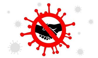 Warning signs spread of virus by shaking hands with infected hands. No handshake, coronavirus prevention concept. COVID 19 spread, don't shake hands, avoid physical contact. vector