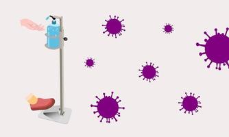 Máquina de prensa de gel de alcohol tipo pedal. no utilice la mano para presionar el gel. deshazte de los virus que puedan estar en tus manos. prevenir la propagación del coronavirus. vector