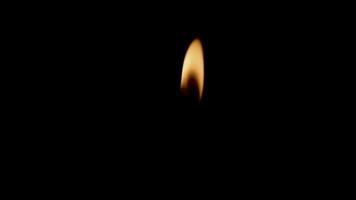 Close-up of the flame burning on the candle with isolated on a black background. Candle flame in the dark. flame on a black background. video