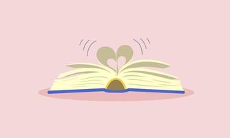 Love readinng. Open the book, make a heart-shaped sheet of paper. vector