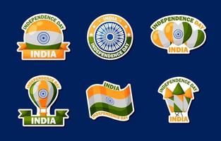 paquete de pegatinas del día de la independencia de india vector