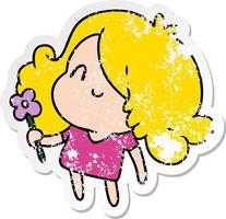 distressed sticker cartoon of a cute kawaii girl vector