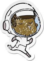 pegatina angustiada de un astronauta seguro de dibujos animados vector