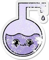 distressed sticker of a cute cartoon science experiment vector