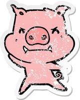 distressed sticker of a angry cartoon pig vector