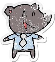 distressed sticker of a cartoon bear in shirt and tie vector