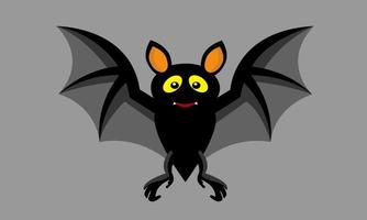 Cartoon Halloween little bat cute flying. The only mammals that can fly. Vector illustration. On gray color background.