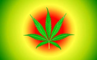 Herbal medicine herb plant. Green cannabis leaf. Vector illustration of marijuana on a green, yellow, red background.