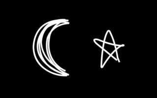 líneas simples de luna y estrella. icono o símbolo. ilustración sobre un fondo negro. vector