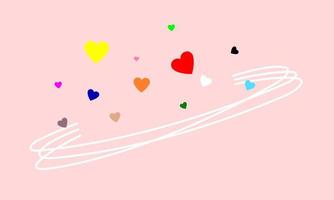 Many hearts of many colors floating above the curves. In the mood of being in love. vector