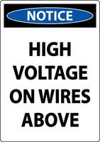 Notice High Voltage On Wires Above Sign On White Background vector