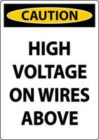 Caution High Voltage On Wires Above Sign On White Background vector