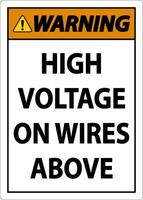 Warning High Voltage On Wires Above Sign On White Background vector