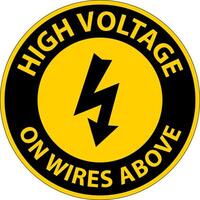 Caution High Voltage On Wires Above Sign On White Background vector