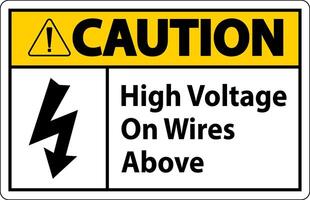 Caution High Voltage On Wires Above Sign On White Background vector