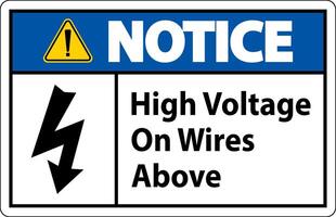 Notice High Voltage On Wires Above Sign On White Background vector