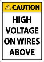 Caution High Voltage On Wires Above Sign On White Background vector