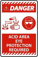 Danger Acid Area Eye Protection Required Sign With Sign vector