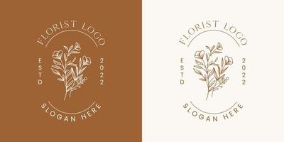 logotipo dibujado a mano con elementos florales botánicos con flores silvestres y hojas. logo para spa y salón de belleza, boutique, tienda orgánica, boda, diseñador floral, interior, fotografía, cosmética. vector