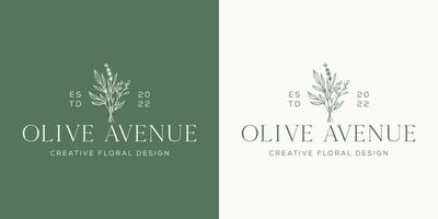 logotipo dibujado a mano con elementos florales botánicos con flores silvestres y hojas. logo para spa y salón de belleza, boutique, tienda orgánica, boda, diseñador floral, interior, fotografía, cosmética. vector