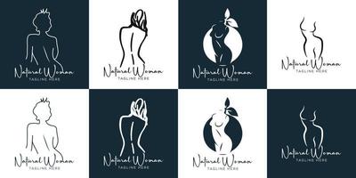 Set of Spa element Hand Drawn Logo with body and Leaves. Logo for spa and beauty salon, boutique, massage therapy, organic shop, relaxation, woman body, interior, yoga, cosmetics, jewelry store vector