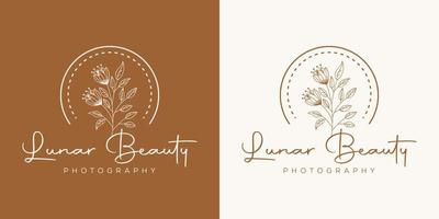 logotipo dibujado a mano con elementos florales botánicos con flores silvestres y hojas. logo para spa y salón de belleza, boutique, tienda orgánica, boda, diseñador floral, interior, fotografía, cosmética. vector