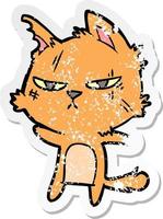 pegatina angustiada de un duro gato de dibujos animados vector