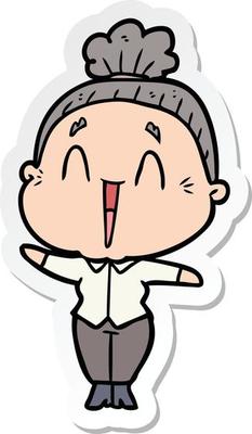 sticker of a cartoon happy old lady