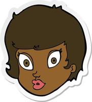 sticker of a cartoon surprised female face vector