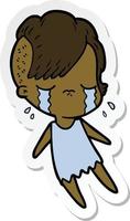 sticker of a cartoon crying girl vector