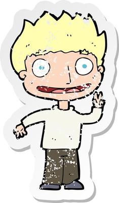 retro distressed sticker of a cartoon happy boy