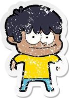 distressed sticker of a happy cartoon man vector