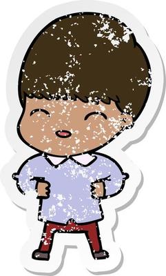 distressed sticker of a happy cartoon boy