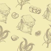 Seamless pattern of bakery products,wheat, ear on a white background.Hand-drawn. Vector illustration in doodle style.For labels, packaging, bakery products.