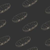 a pattern of a piece of bread. seamless pattern of a round slice of bread on a black background, hand-drawn for bakery design template, bread packaging and labels vector