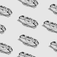 Hot dog seamless handmade background. A continuous fast food pattern of schematic hot dogs randomly arranged on a white background. For packaging,fast food design vector