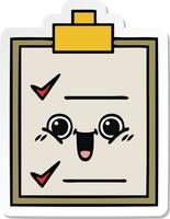 sticker of a cute cartoon check list vector