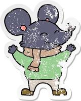 distressed sticker of a cartoon mouse vector