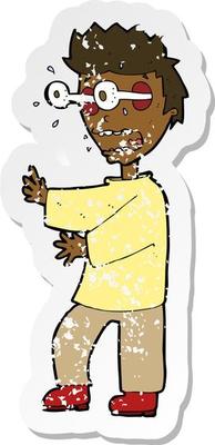 retro distressed sticker of a cartoon terrified boy