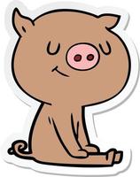 sticker of a happy cartoon pig sitting vector