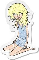 retro distressed sticker of a cartoon pretty girl vector