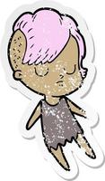 distressed sticker of a cartoon woman vector