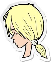 sticker of a cartoon girl looking thoughtful vector