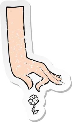 retro distressed sticker of a cartoon hand picking flower