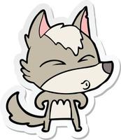 sticker of a cartoon wolf whistling vector