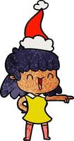 textured cartoon of a happy girl wearing santa hat vector