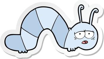 sticker of a cartoon tired caterpillar vector